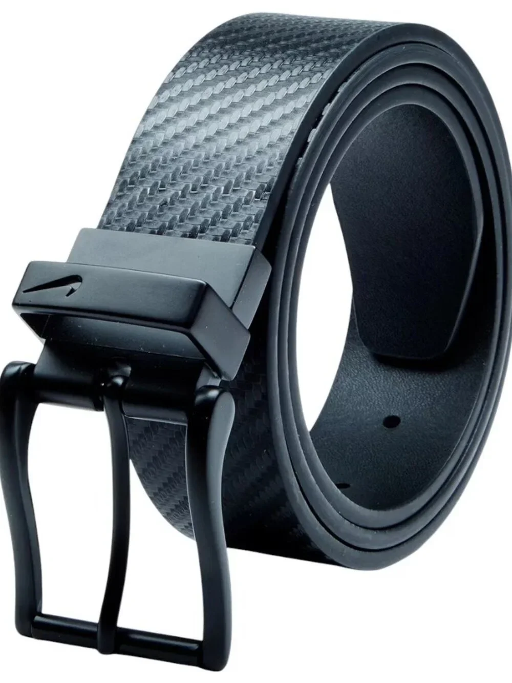 NIKE Golf Belt, Black, Carbon Fiber Textured, Genuine Leather. Size 32.   Chevro